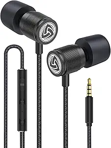 LUDOS Ultra Wired Earbuds in-Ear Headphones, Earphones with Microphone, Noise Isolating Ear Buds, Memory Foam for iPhone, Samsung, School Students, Kids, Women, Small Ears - Black