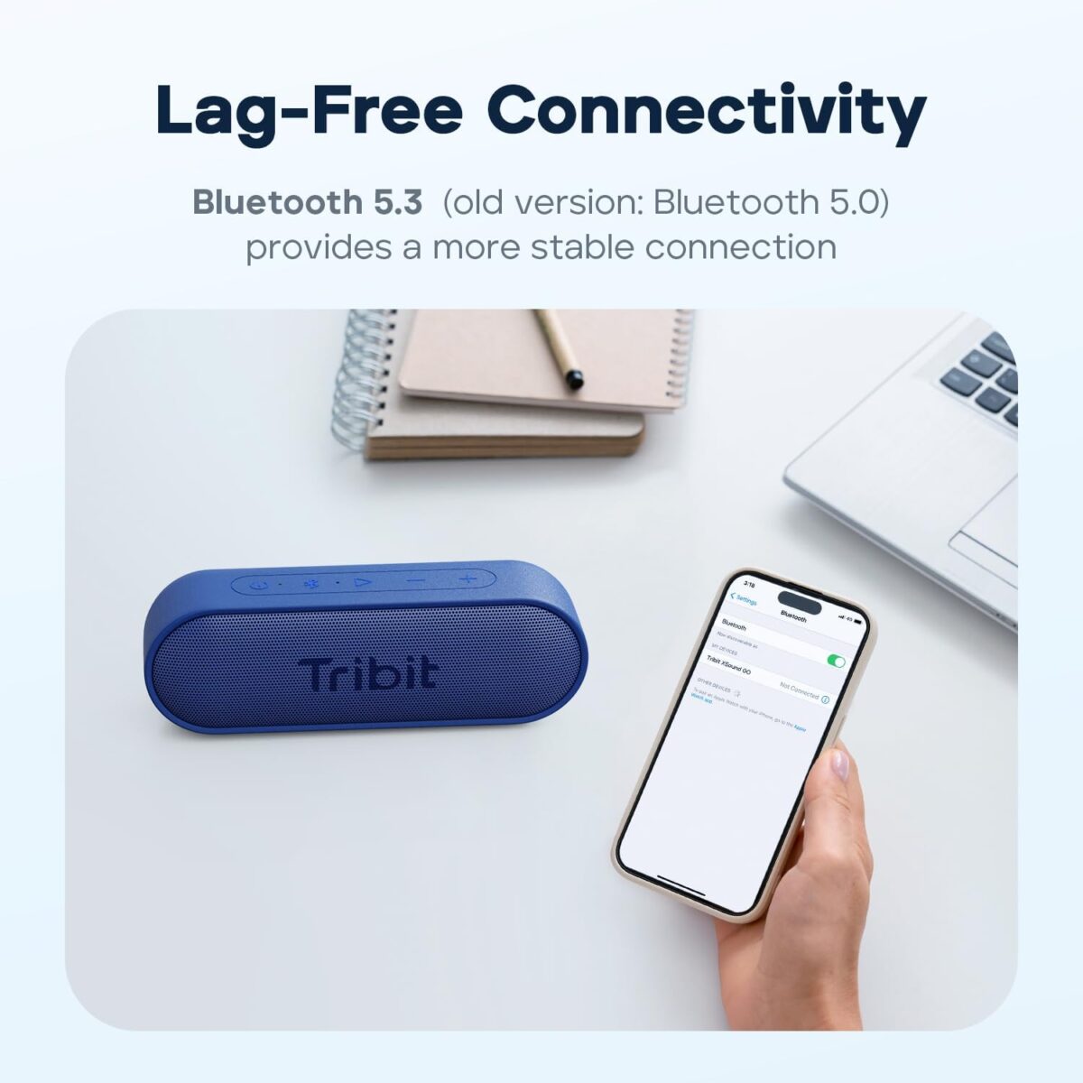 Tribit XSound Go Bluetooth Speaker, 16W Portable Wireless Speaker with Loud Sound, 24H Playtime, IPX7 Waterproof, Custom EQ, XBass, BT5.3, TWS Pairing, Type-C, Outdoor/Home/Travel/Beach/Shower (Black) - Image 4