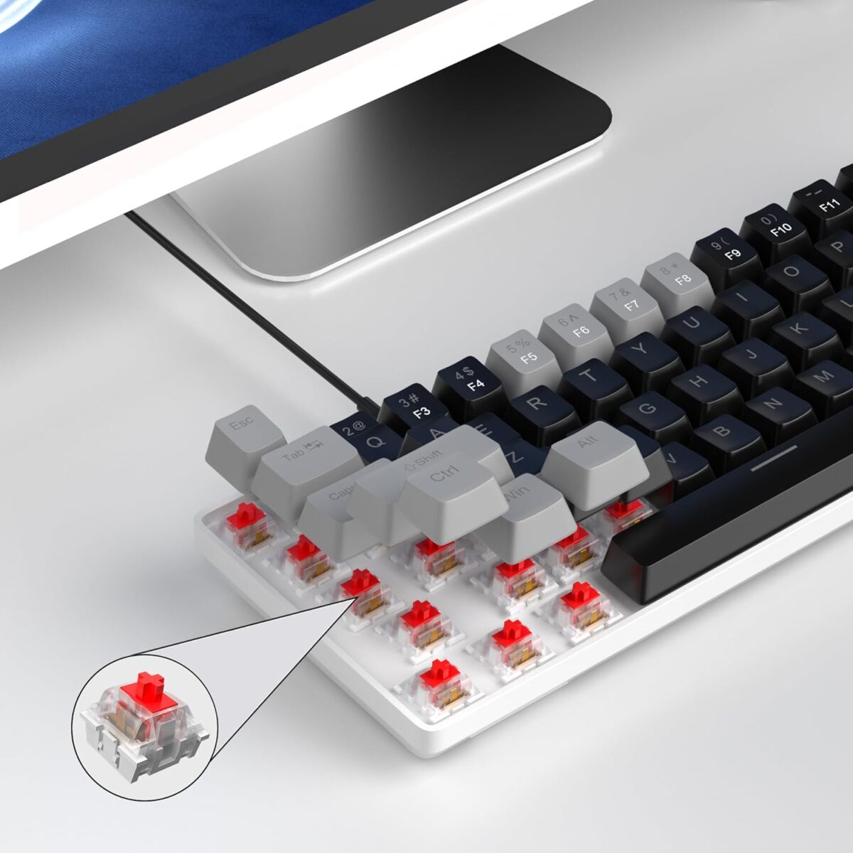 MageGee Portable 60% Mechanical Gaming Keyboard, MK-Box LED Backlit Compact 68 Keys Mini Wired Office Keyboard with Red Switch for Windows Laptop PC Mac - Black/Grey - Image 3
