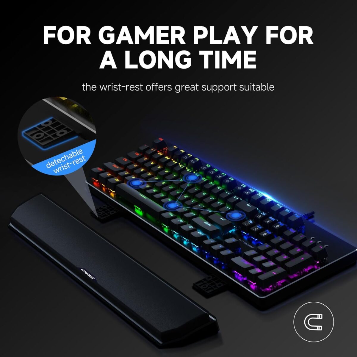 GTRACING Mechanical Gaming Keyboard Typewriter with Wrist Rest, RGB Lighting, Tactile Mechanical Switches, Programmable Macro Keys for Laptop MAC PC Gamer-Blue Switch - Image 2