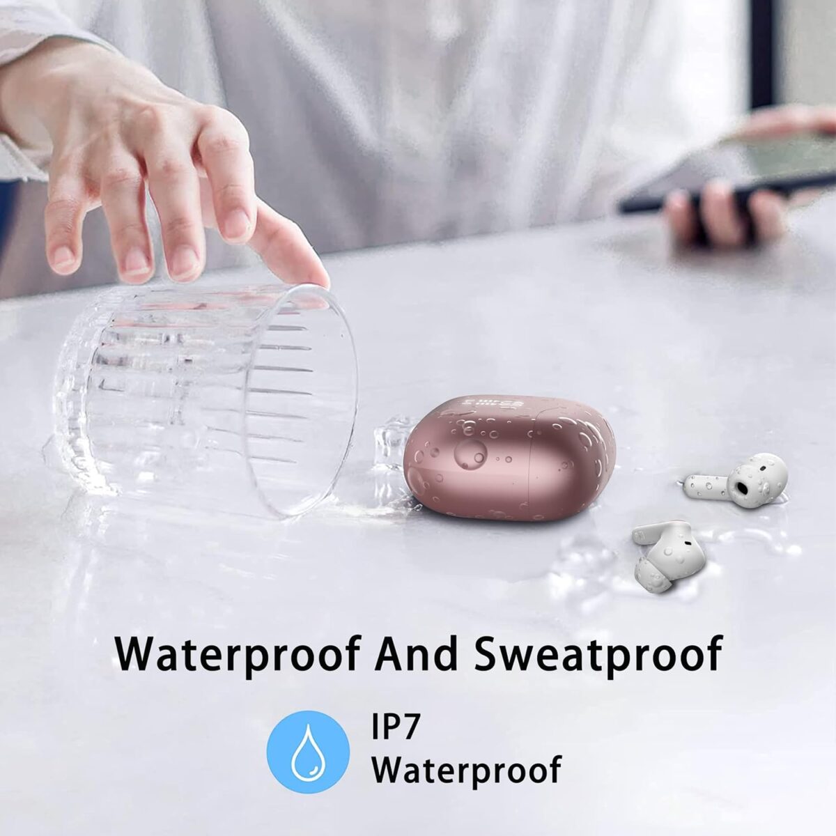 Wireless Earbuds, 2025 Bluetooth 5.4 Headphones in Ear with 4 ENC Noise Cancelling Mic, New Wireless Earphones HiFi Stereo Deep Bass 40H Playtime, LED, in-Ear Bluetooth Ear Buds IP7 Waterproof, Rose - Image 3