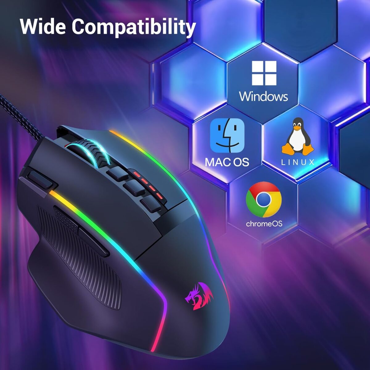 Redragon Gaming Mouse, Wired Gaming Mouse 26,000 DPI Opitacl Sensor, Ergonomic Mice with Fire Button, Macro Editing Programmable RGB Mouse for Laptap/PC/Mac - Image 3