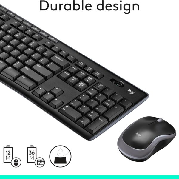 Logitech MK270 Wireless Keyboard and Mouse Combo for Windows, 2.4 GHz, 8 Multimedia Keys, PC, Laptop, Wireless Keyboard Compact Mouse Combo - Black
