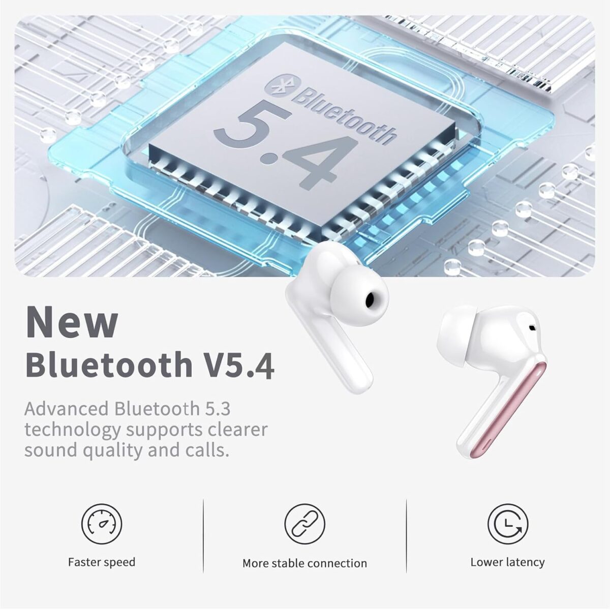 Wireless Earbuds, 2025 Bluetooth 5.4 Headphones in Ear with 4 ENC Noise Cancelling Mic, New Wireless Earphones HiFi Stereo Deep Bass 40H Playtime, LED, in-Ear Bluetooth Ear Buds IP7 Waterproof, Rose - Image 5