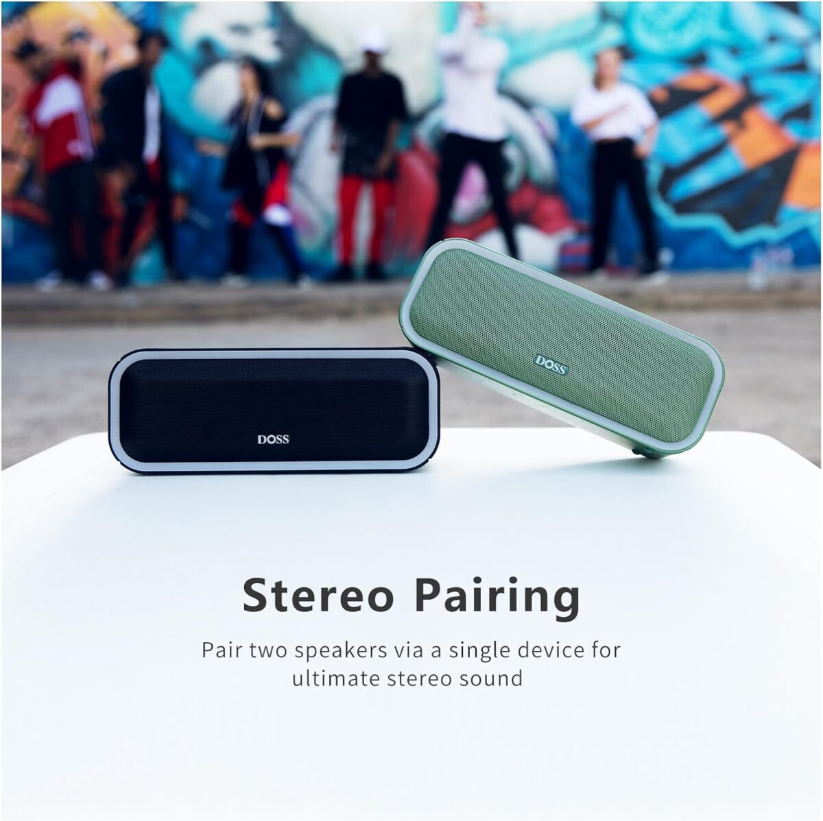 DOSS SoundBox Pro+ Bluetooth Speaker with 24W Impressive Sound, Booming Bass, IPX6 Waterproof, 15Hrs Playtime, Wireless Stereo Pairing, Mixed Colors Lights, 66 FT- Grey - Image 3