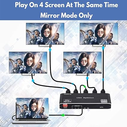 1x4 HDMI Splitter, 4K 60Hz 1 in 4 Out HDMI Splitter Audio Video Distributor Box Support Full Ultra HD, 3D, HDR, Compatible for HDTV, Blu-Ray, DVD, Xbox, PS4 Etc - Image 2