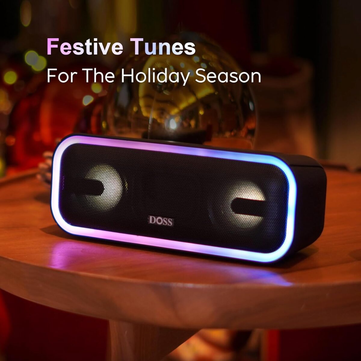 DOSS SoundBox Pro+ Bluetooth Speaker with 24W Impressive Sound, Booming Bass, IPX6 Waterproof, 15Hrs Playtime, Wireless Stereo Pairing, Mixed Colors Lights, 66 FT- Grey - Image 4