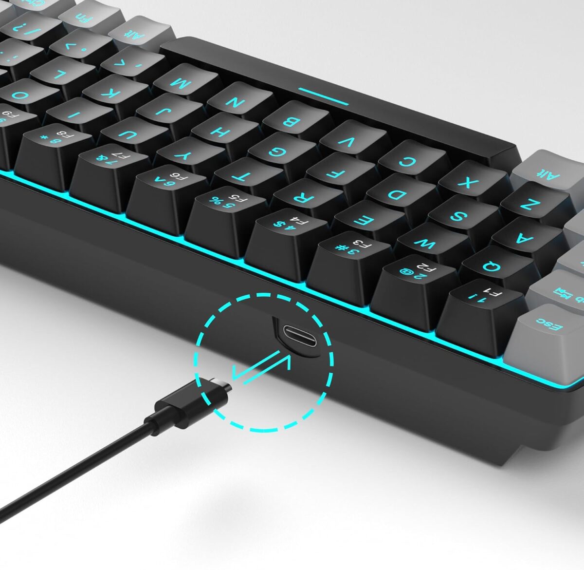 MageGee Portable 60% Mechanical Gaming Keyboard, MK-Box LED Backlit Compact 68 Keys Mini Wired Office Keyboard with Red Switch for Windows Laptop PC Mac - Black/Grey - Image 4