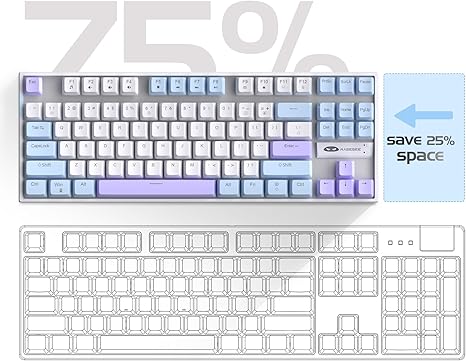 MageGee 75% Mechanical Gaming Keyboard, Red Switch, LED Blue Backlit, 87 Keys Compact TKL Wired Keyboards for Windows Laptop PC Gamer - White/Blue