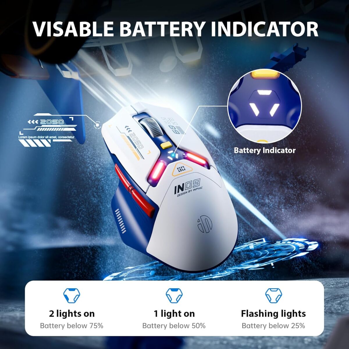 INPHIC IN9 Wireless Gaming Mouse, True Tri-Mode Bluetooth/Type-C Wired/2.4G Wireless Connection, 10000 DPl, Fully Programmable, RGB Backlit, for Laptop PC Mac - Image 6