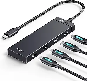 UGREEN USB-C Hub 4-Port 10Gbps Data Only USB 3.2 Hub Multiport Adapter Compatible with MacBook Pro, MacBook Air, iPad Pro, iPad mini 6 and iPhone 15, Plug and Play 0.3ft Cable