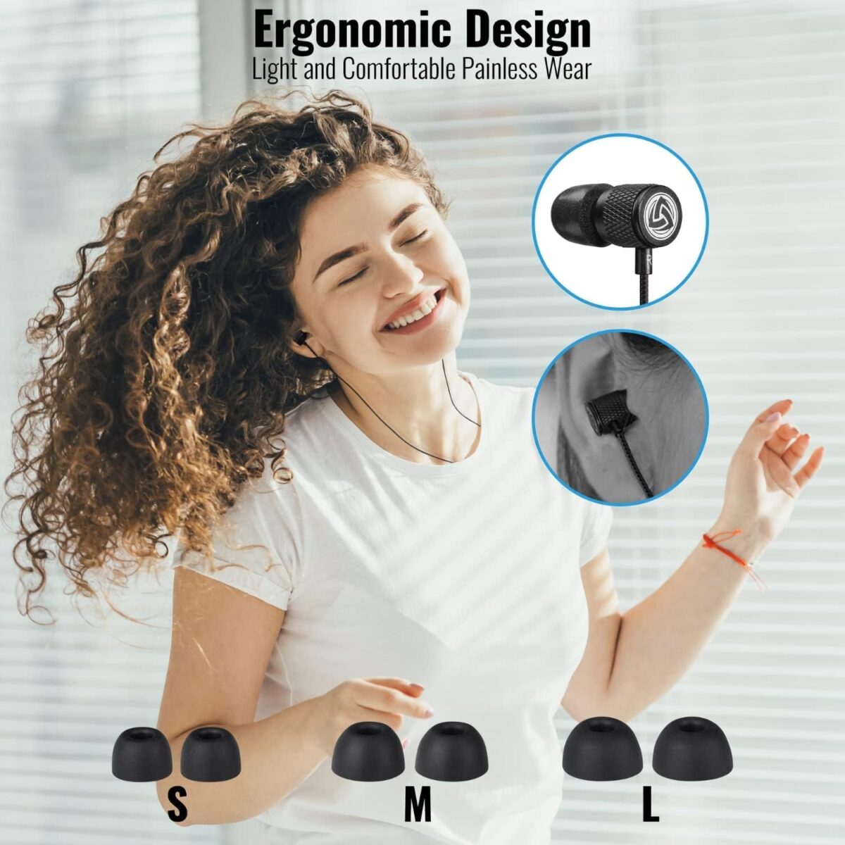 LUDOS Ultra Wired Earbuds in-Ear Headphones, Earphones with Microphone, Noise Isolating Ear Buds, Memory Foam for iPhone, Samsung, School Students, Kids, Women, Small Ears - Black - Image 5