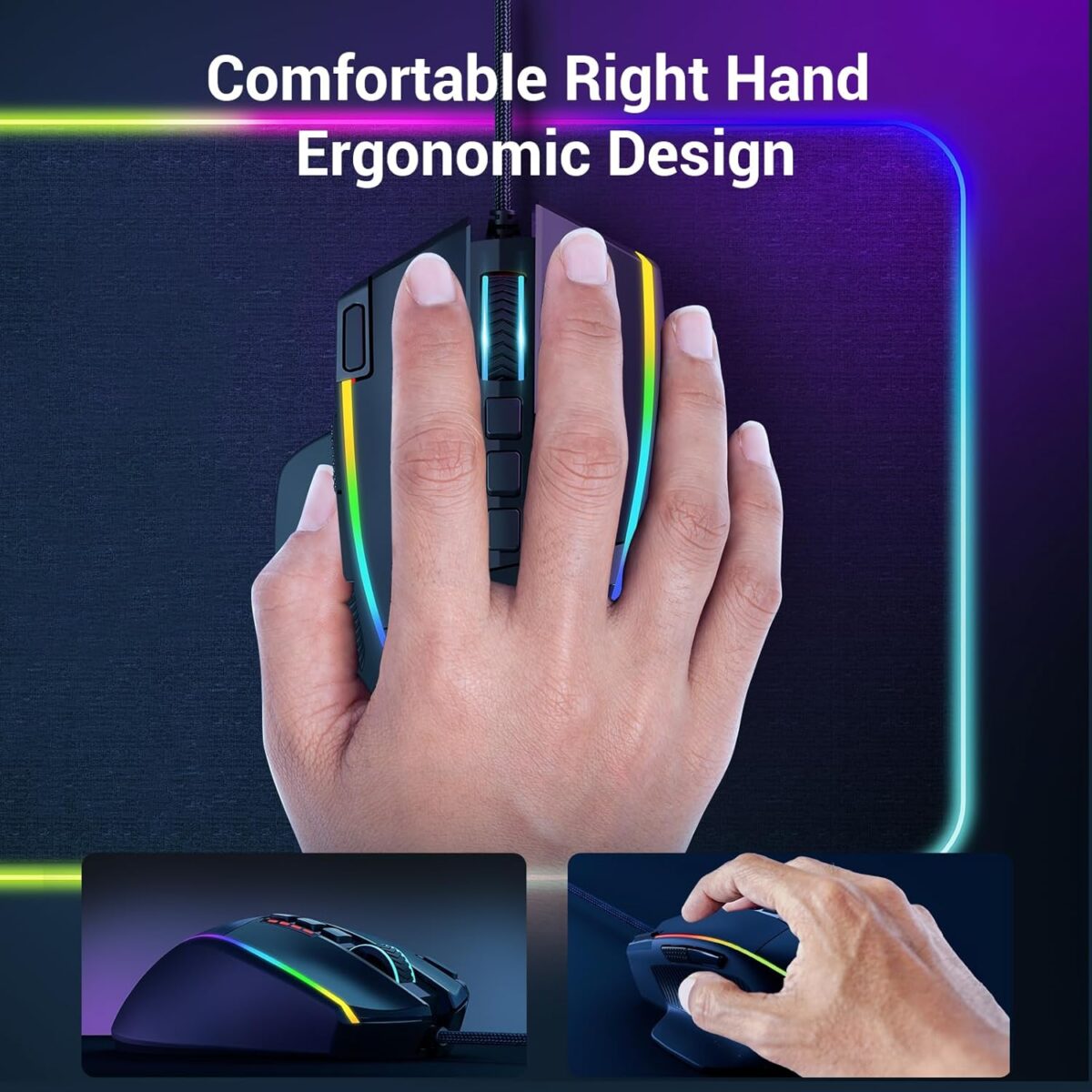 Redragon Gaming Mouse, Wired Gaming Mouse 26,000 DPI Opitacl Sensor, Ergonomic Mice with Fire Button, Macro Editing Programmable RGB Mouse for Laptap/PC/Mac - Image 5
