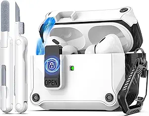 R-fun Compatible with AirPods Pro 2nd Generation 2023(USB-C),2022(Lightning Cable),1st Gen 2019 Charging Case, Full Drop Protection Auto Pop-Up Lid Design with Cleaner Kit,White