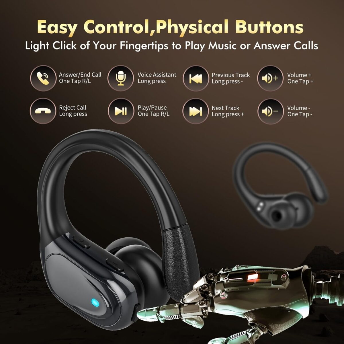 Wireless Earbuds Bluetooth Headphones 80hrs Playback Ear Buds Power Display with Noise Canceling Mic Headsets for Sports/Workout/Running Black - Image 3