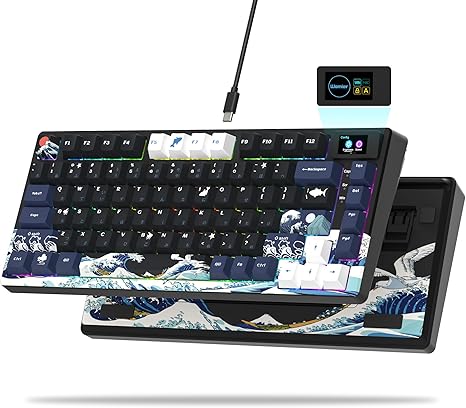 Womier S-K80 75% Keyboard with Color Multimedia Display Mechanical Gaming Keyboard, Wired Hot Swappable Gasket Mount RGB Custom Key Board, Pre-lubed Stabilizer for Mac/Win, Black Kanagawa