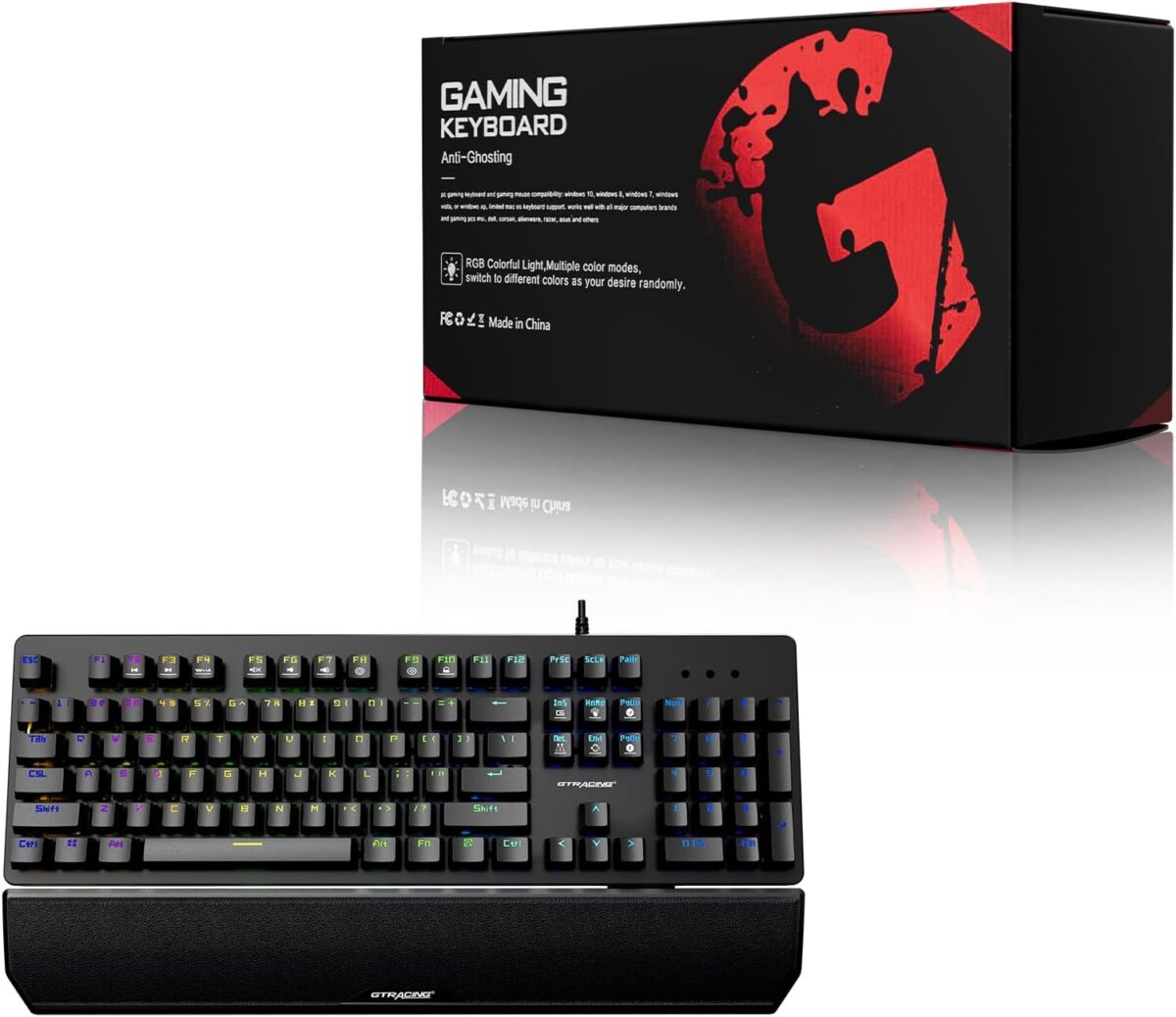 GTRACING Mechanical Gaming Keyboard Typewriter with Wrist Rest, RGB Lighting, Tactile Mechanical Switches, Programmable Macro Keys for Laptop MAC PC Gamer-Blue Switch - Image 3