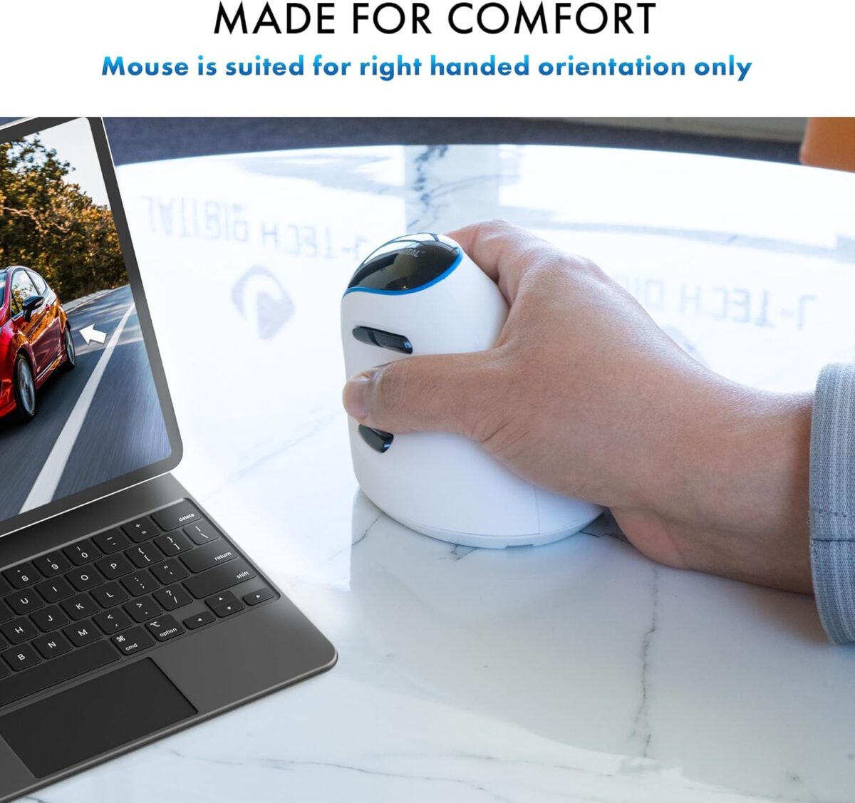 J-Tech Digital Wireless Mouse, Vertical Ergonomic Mouse with Bluetooth Dual Modes + USB Dongle + Rechargeable w/ 2.4GHz Wireless + Adjustable DPI 3200 for Laptop, Desktop, PC, Mac [V638W], White - Image 4