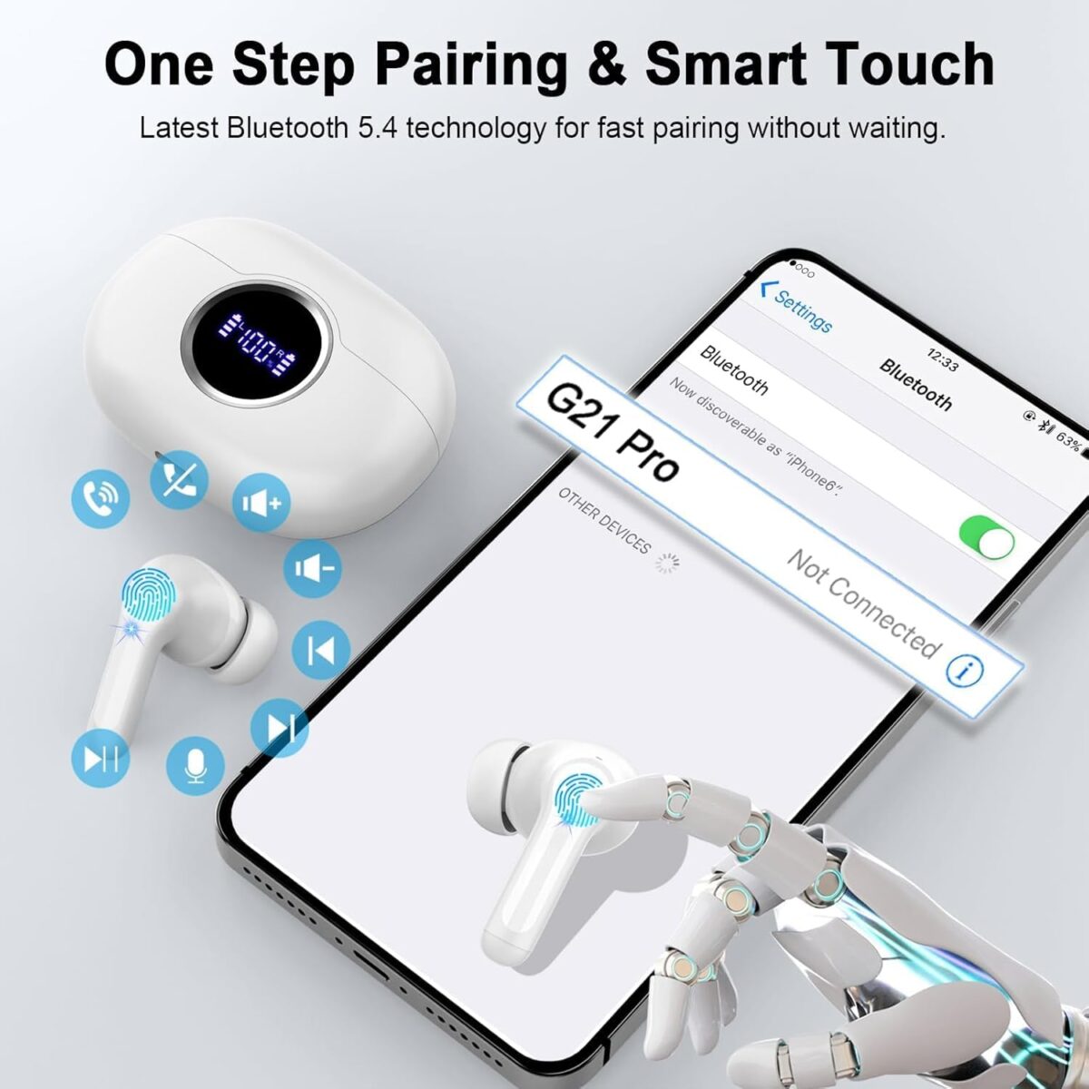 Wireless Earbuds, 2025 Bluetooth 5.4 Headphones 3D Hi-Fi Stereo Bass Ear Buds, 4 ENC Noise Cancelling Mic, 40H USB-C in-Ear Earphone Sport, 3g IP-X7 Waterproof Workout Gym for Android iOS Laptop Pad - Image 2