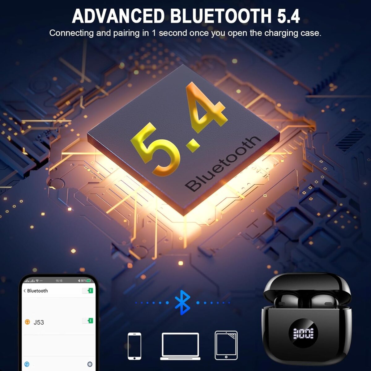 Wireless Earbuds, Bluetooth, Deep Bass, 40H Battery, LED Charging Case, IP7 Waterproof - Image 6