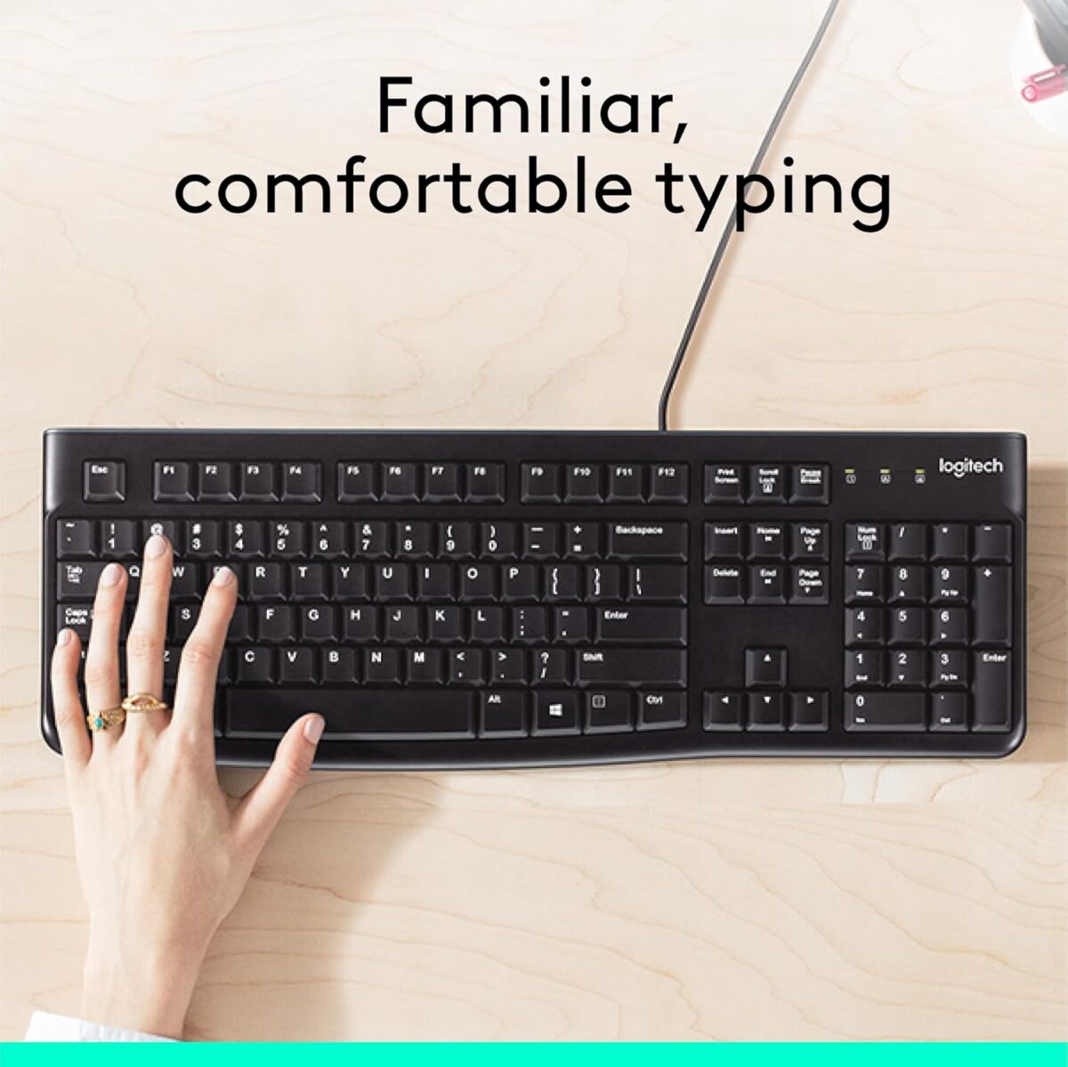 Logitech K120 Wired Keyboard for Windows, Plug and Play, Full-Size, Spill-Resistant, Curved Space Bar, Compatible with PC, Laptop - Black - Image 10