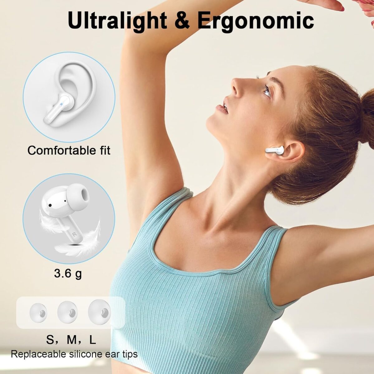 Wireless Earbuds, 2025 Bluetooth 5.4 Headphones 3D Hi-Fi Stereo Bass Ear Buds, 4 ENC Noise Cancelling Mic, 40H USB-C in-Ear Earphone Sport, 3g IP-X7 Waterproof Workout Gym for Android iOS Laptop Pad - Image 3