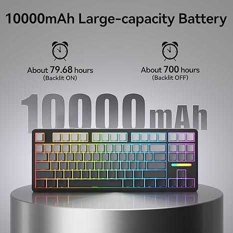 AUSDOM H87 Wireless Mechanical Keyboard, 10000mAh Battery Gasket Hot Swappable Custom Keyboard with RGB Backlit, Side Printed PBT Keycaps, Tri-Mode BT5.3/2.4GHz/USB-C Gaming Keyboards, Black Grey