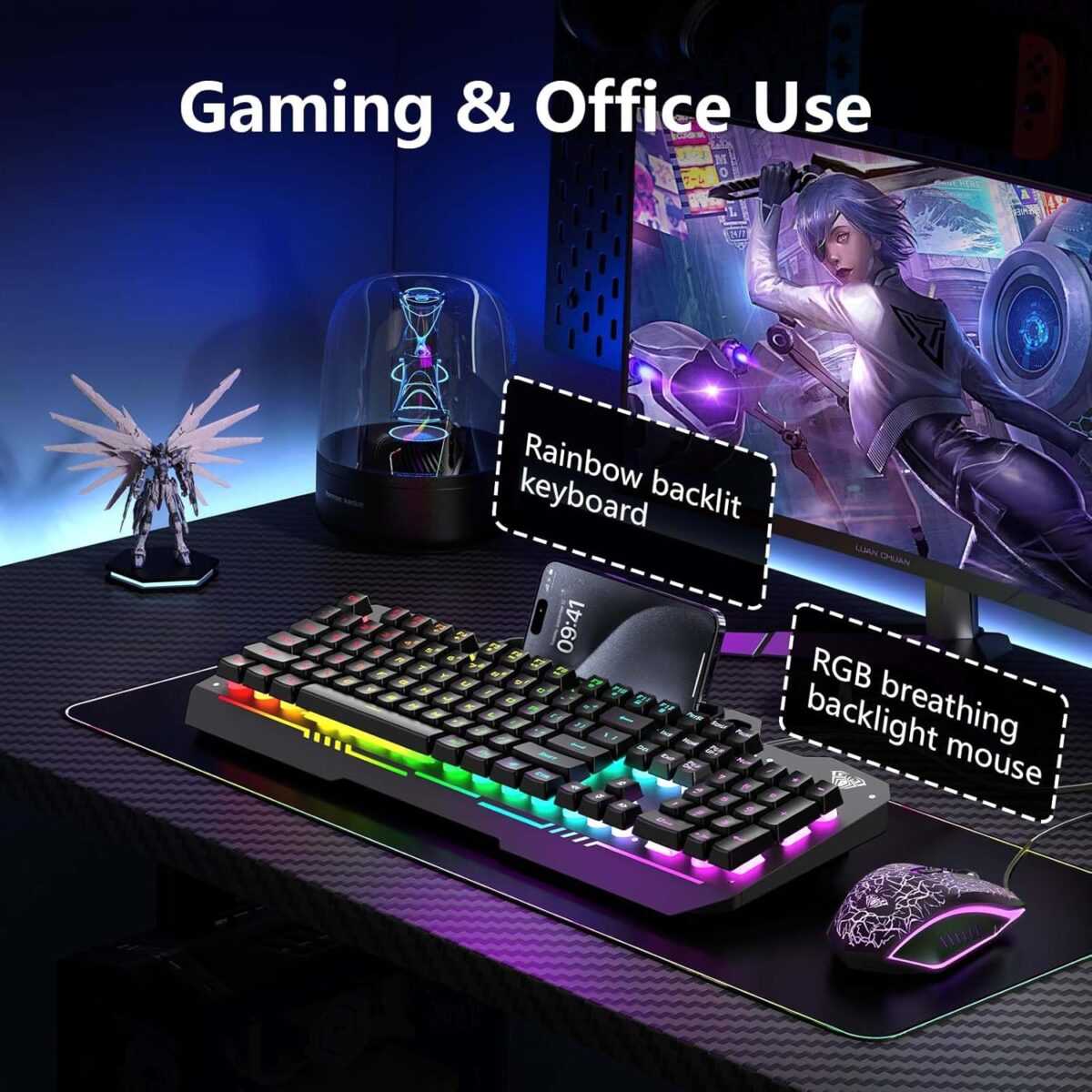 AULA Gaming Keyboard, T102 104 Keys Gaming Keyboard and Mouse Combo with RGB Backlit, All-Metal Panel, Anti-Ghosting, PC Game Keyboard and Mouse, USB Wired Keyboard Mouse for MAC Xbox PC Gamers - Image 6
