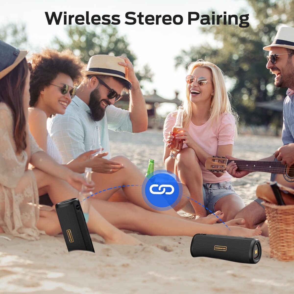 Monster S230 Portable Bluetooth Speaker, Wireless Speaker with 30W Loud Stereo Sound, Wireless Stereo Pairing, 24H Playtime, Bluetooth 6.0 Supports TF Card, AUX for Outdoor/Home/Party - Image 4