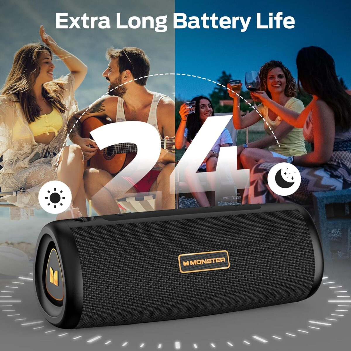 Monster S230 Portable Bluetooth Speaker, Wireless Speaker with 30W Loud Stereo Sound, Wireless Stereo Pairing, 24H Playtime, Bluetooth 6.0 Supports TF Card, AUX for Outdoor/Home/Party - Image 5