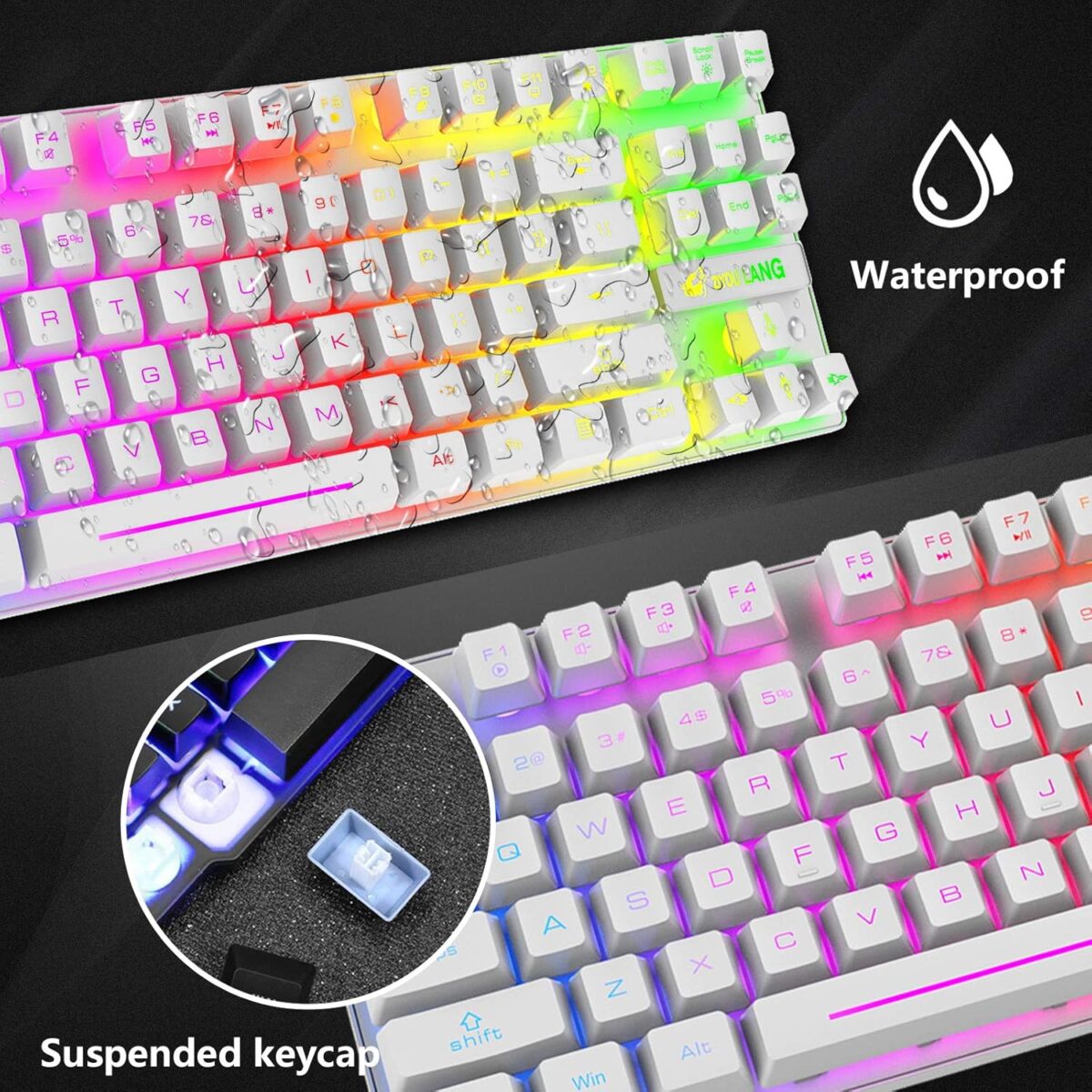 LexonElec Wireless RGB Backlit Gaming Keyboard Mouse Combo,Rechargeable 3800mAh Battery, 87-Key Mechanical Feel Keyboard, Quiet Mouse and Mouse Pad for Gamers and Office Typists(White) - Image 2
