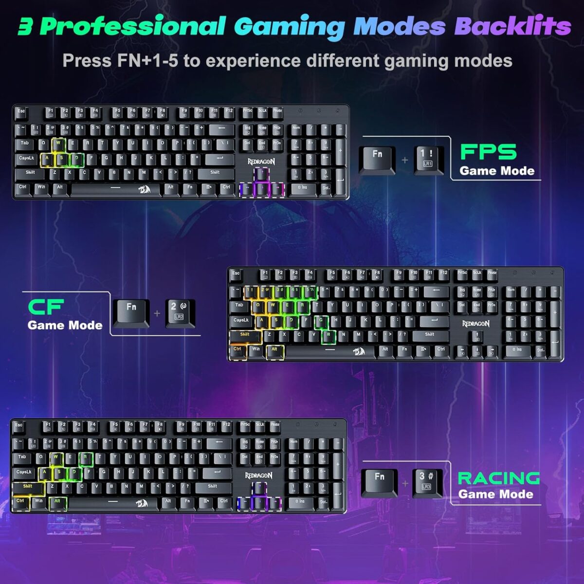 Redragon Mechanical Gaming Keyboard Wired, 11 Programmable Backlit Modes, Hot-Swappable Red Switch, Anti-Ghosting, Double-Shot PBT Keycaps, Light Up Keyboard for PC Mac - Image 4