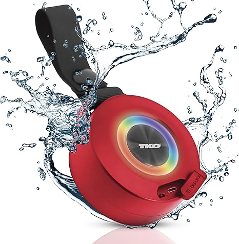 Wireless Speaker IPX4 Water Resistant with Light - TWS Speakers Wireless with Built in Rechargeable Battery - Portable USB Speaker with Hanging Strap (Red)