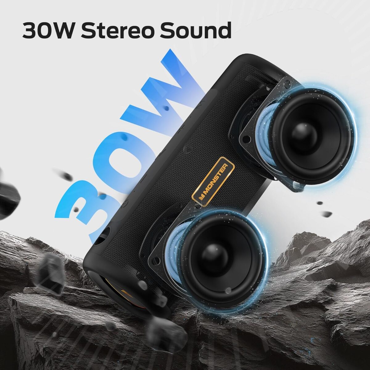 Monster S230 Portable Bluetooth Speaker, Wireless Speaker with 30W Loud Stereo Sound, Wireless Stereo Pairing, 24H Playtime, Bluetooth 6.0 Supports TF Card, AUX for Outdoor/Home/Party - Image 6