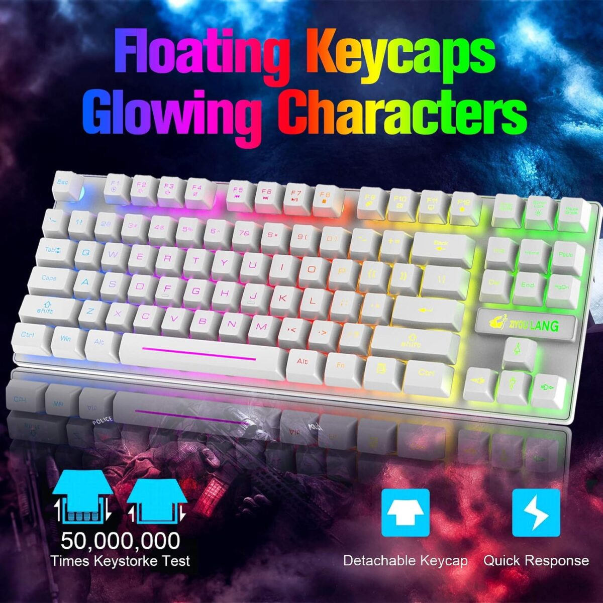 LexonElec Wireless RGB Backlit Gaming Keyboard Mouse Combo,Rechargeable 3800mAh Battery, 87-Key Mechanical Feel Keyboard, Quiet Mouse and Mouse Pad for Gamers and Office Typists(White) - Image 3