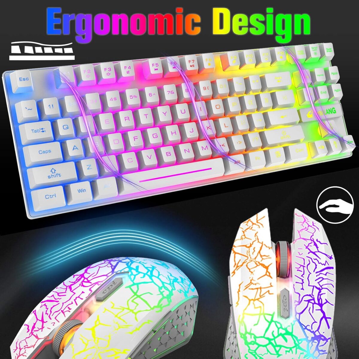 LexonElec Wireless RGB Backlit Gaming Keyboard Mouse Combo,Rechargeable 3800mAh Battery, 87-Key Mechanical Feel Keyboard, Quiet Mouse and Mouse Pad for Gamers and Office Typists(White) - Image 5