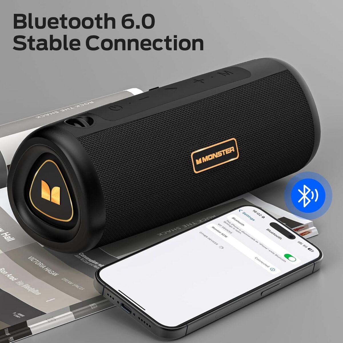 Monster S230 Portable Bluetooth Speaker, Wireless Speaker with 30W Loud Stereo Sound, Wireless Stereo Pairing, 24H Playtime, Bluetooth 6.0 Supports TF Card, AUX for Outdoor/Home/Party - Image 2