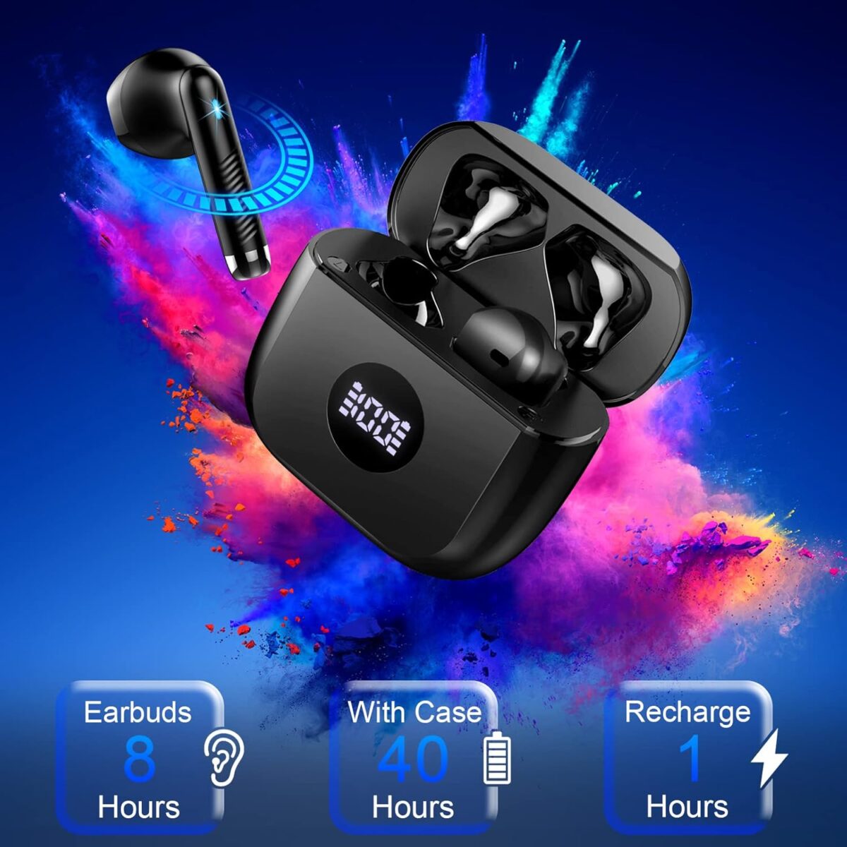 Wireless Earbuds, Bluetooth, Deep Bass, 40H Battery, LED Charging Case, IP7 Waterproof - Image 2
