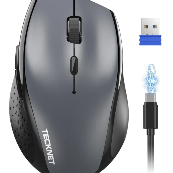 TECKNET Wireless Mouse – 2.4G, ergonomic, 6 buttons, 2600 DPI, 24M battery.