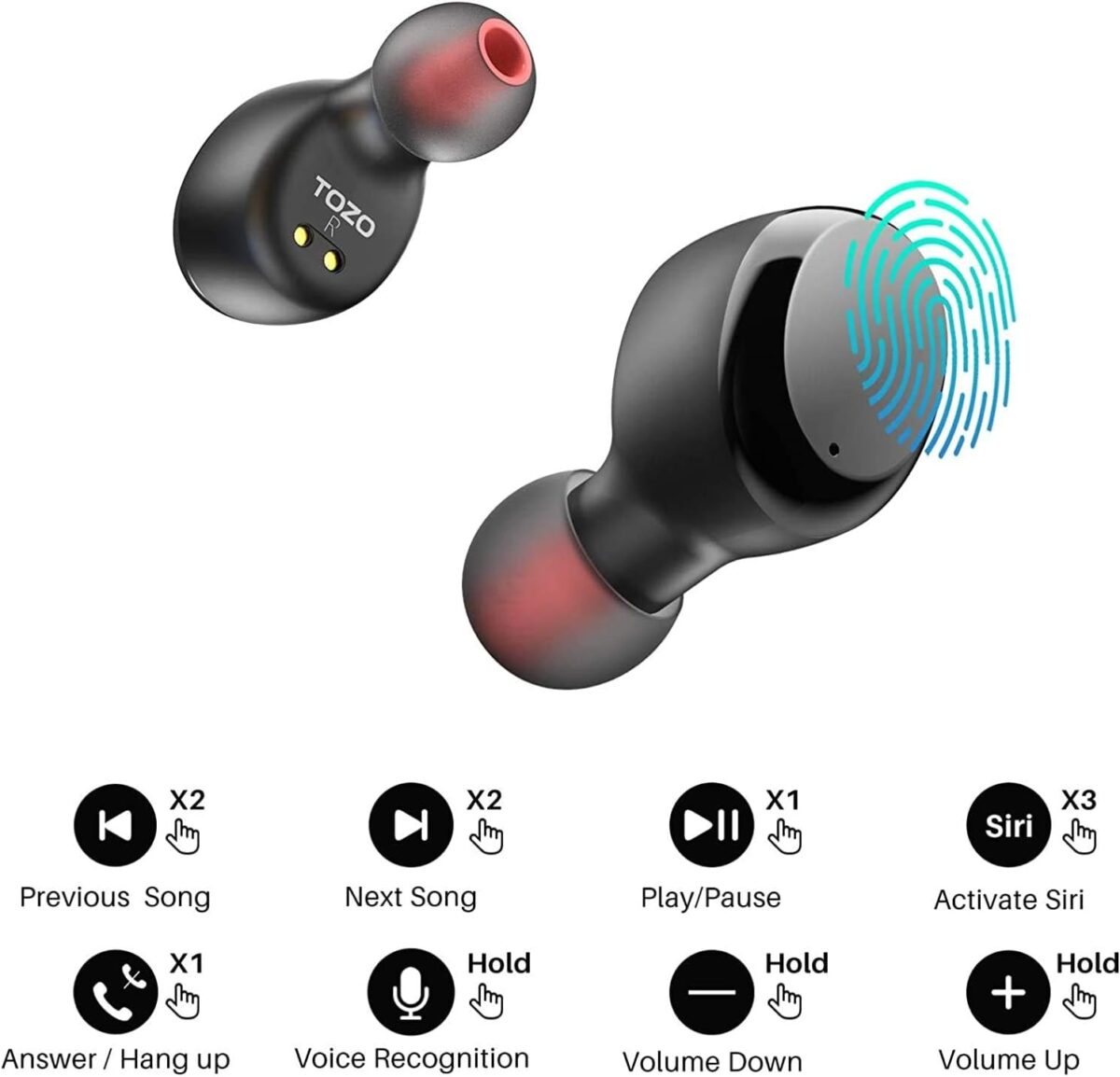 TOZO T6 Wireless Earbuds, Bluetooth 5.3 Ear Buds, Stereo Sound in Ear Headphones, 50 Hours Playtime, Wireless Charging Case, APP Customizable EQs, IPX8 Waterproof Earphones - Image 9