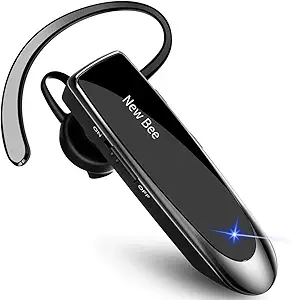 New bee Bluetooth Earpiece V5.0 Wireless Handsfree Headset with Microphone 24 Hrs Driving Headset 60 Days Standby Time for iPhone Android Samsung Laptop Trucker Driver (Black)
