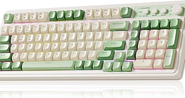 AULA S99 Gaming Keyboard, Wireless Computer Keyboards, Tri-Mode Bluetooth/2.4GHz/USB-C Custom Creamy Keyboard with Number Pad, RGB Backlit Media Knob Cute Programmable Keyboard for PC Gamer - Green