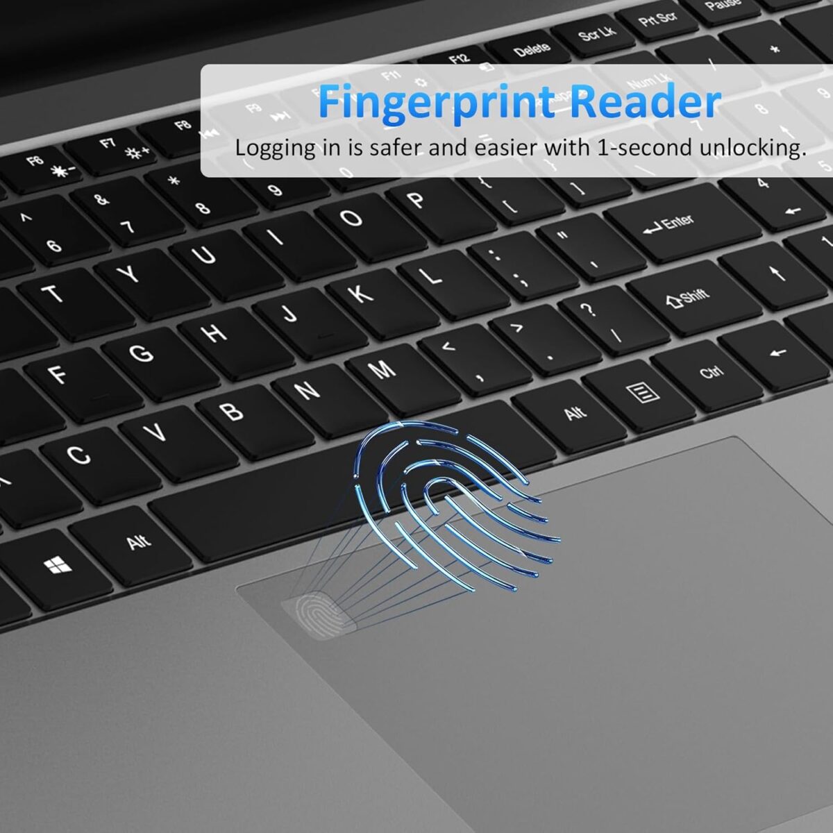 15.6" Laptop Computer Notebook, 16GB RAM, 1TB NVMe SSD, 4-Core N95 Processor, FHD Display, Backlit Keyboard, Fingerprint, Webcam, Bluetooth, WiFi, Win 11 Pro, 10TB Upgradeable; T152A, Silver - Image 4