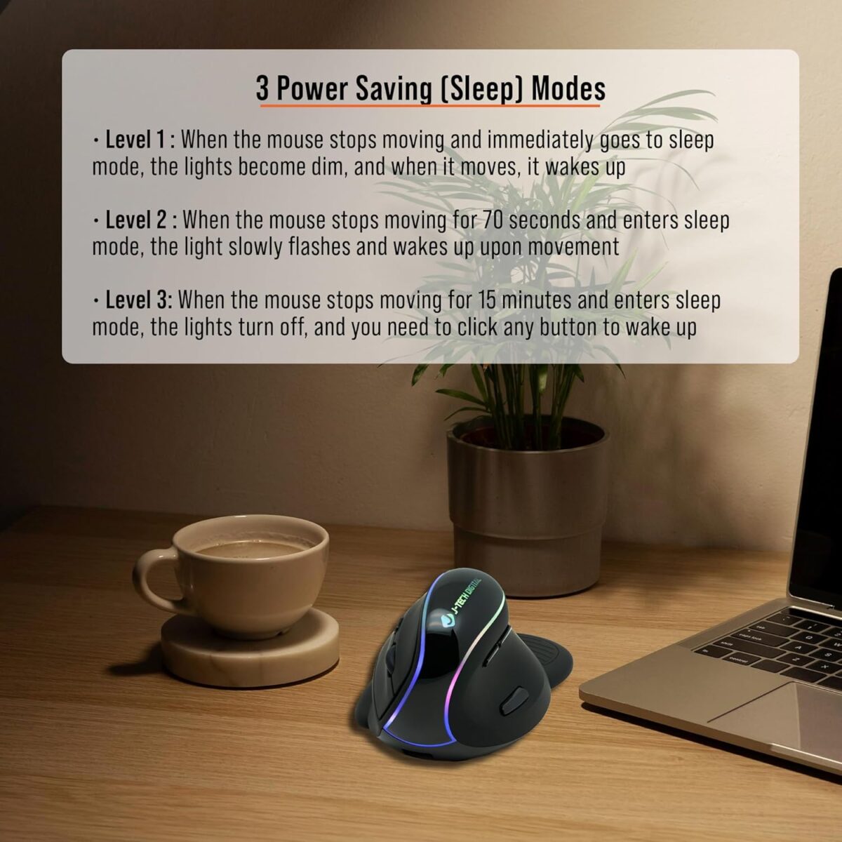J-Tech Digital Ergonomic Mouse with Wireless Connection, Removable Palm Rest, Thumb Buttons, Rechargeable Battery, 800 DPI, Compatible with Windows and MAC OS - Image 8