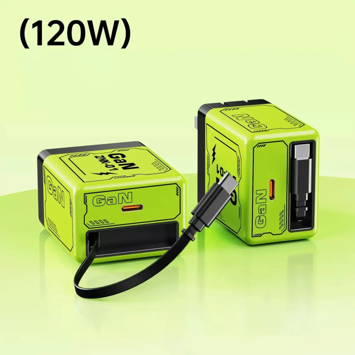 2-in-1 GaN Charger 120W, Retractable Fast Charging Wall Plug with Type C Cable and USB Ports, Portable Scalable Quick Charger for Phones and Laptops, Fast USB Charger - Image 7