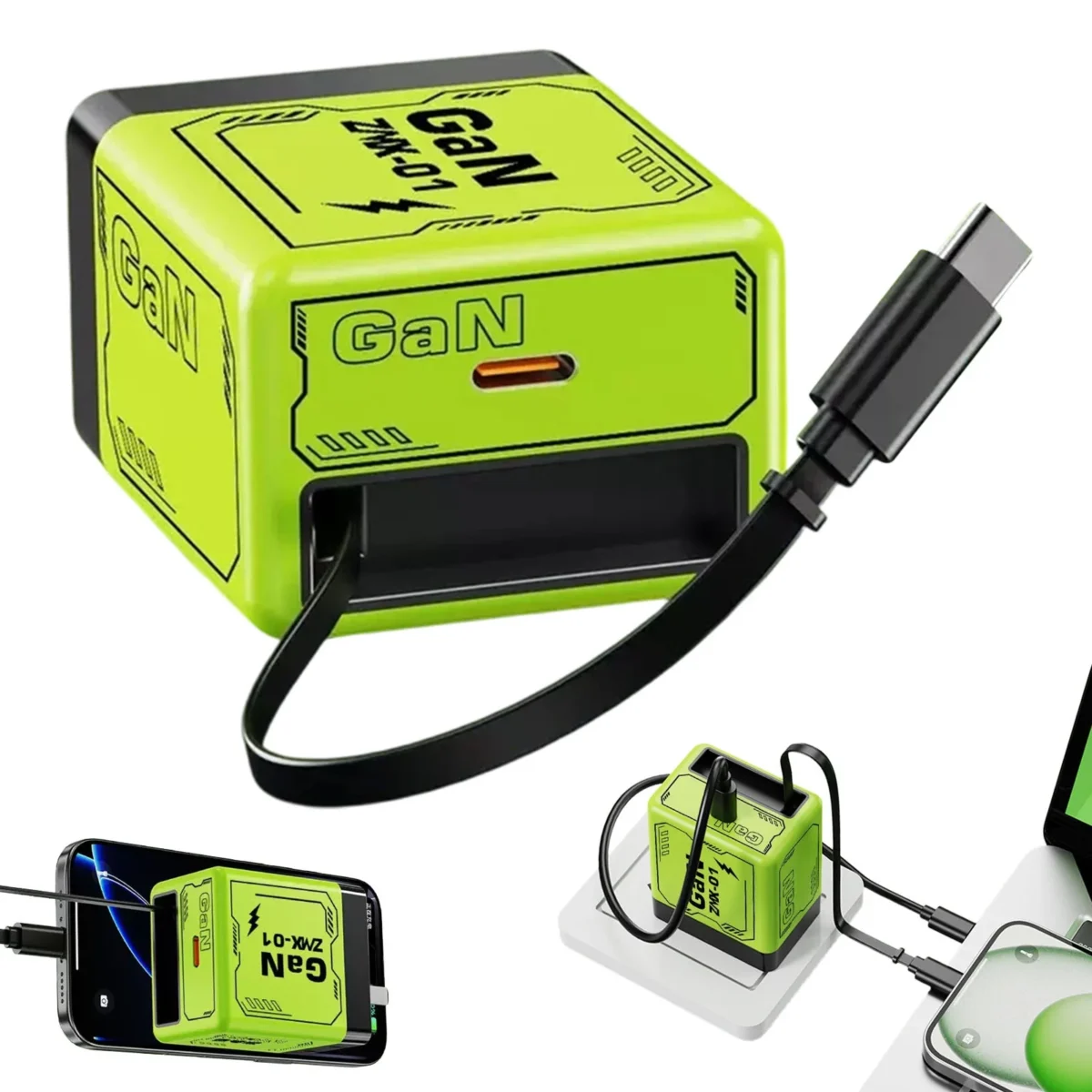 2-in-1 GaN Charger 120W, Retractable Fast Charging Wall Plug with Type C Cable and USB Ports, Portable Scalable Quick Charger for Phones and Laptops, Fast USB Charger - Image 5